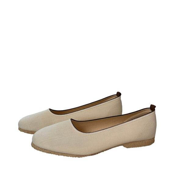 Canvas Ballet Flats Womens Size 10 Textured Rubber Outsole Cream Brown - Picture 5 of 12